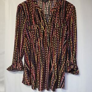Ava & Grace Womens Large L Multicolor Print Tunic Pockets 3/4 Sleeves